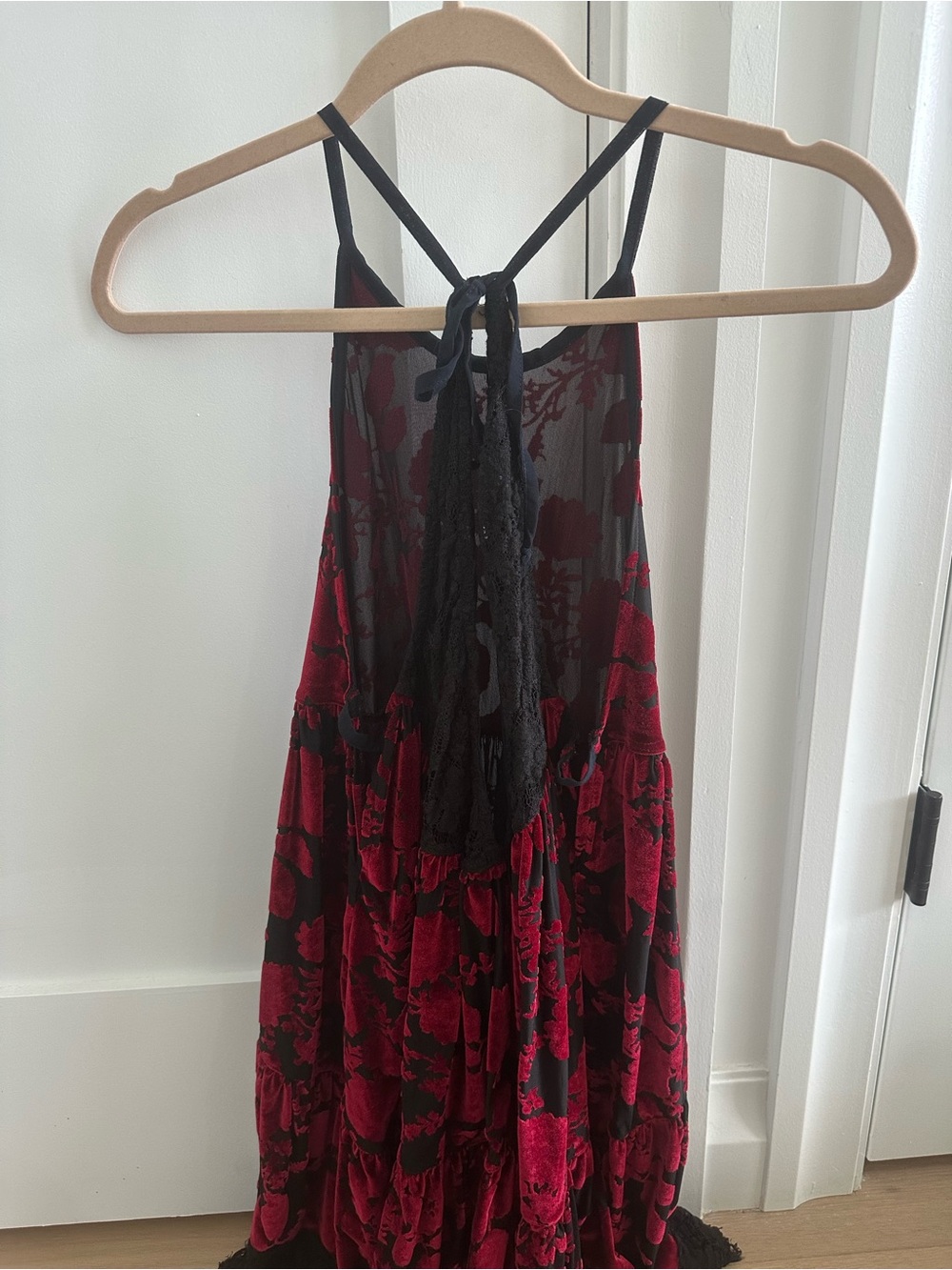Free People Y2K Red Velvet Sheer Babydoll Dress - Picture 4 of 8
